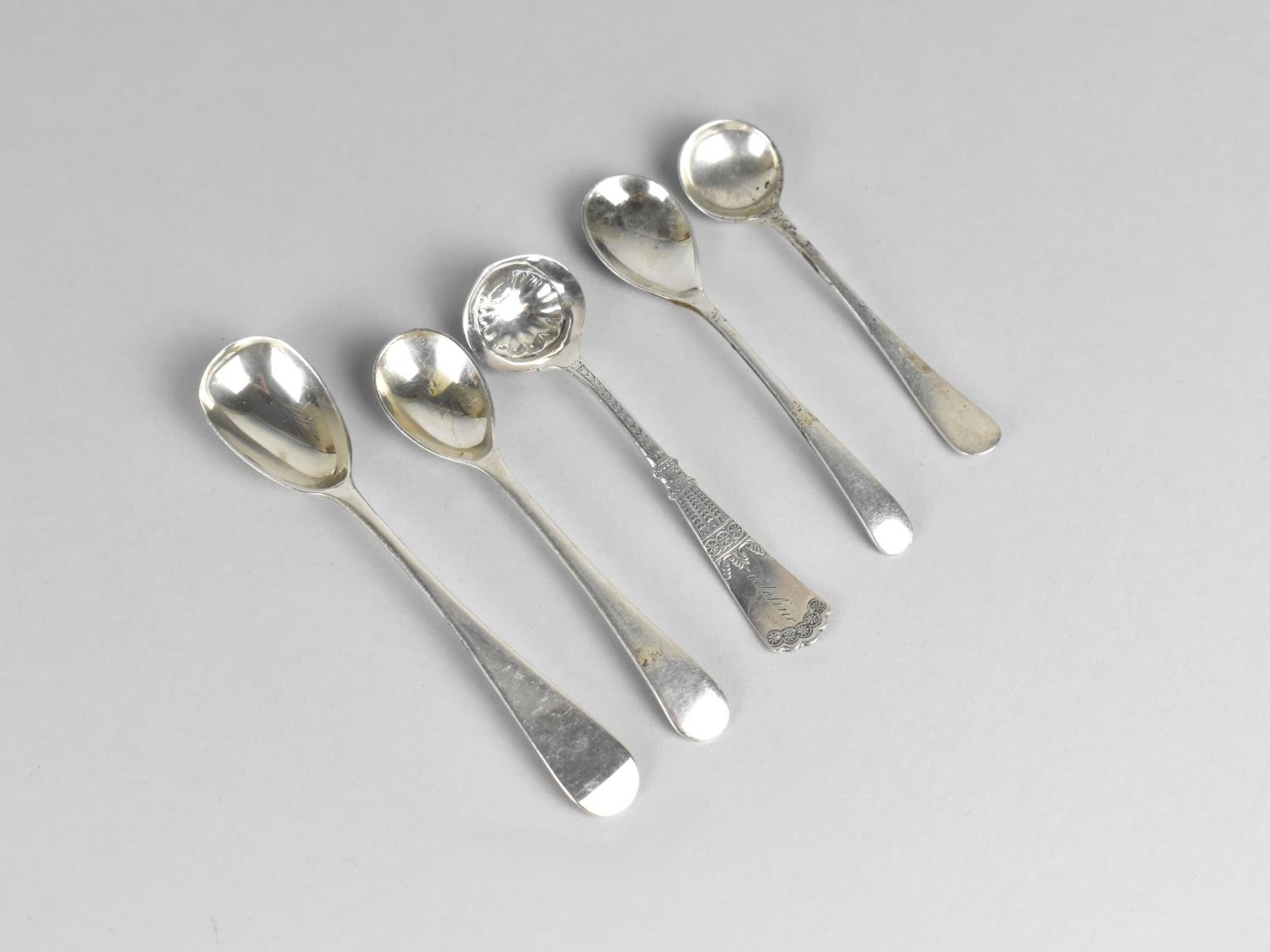 A Collection of 19th and 20th Century Silver and Silver Plated Condiment Spoons to Include