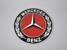 A Reproduction Circular Cold Painted Cast Metal Sign for Mercedes Benz, 34cms Diameter