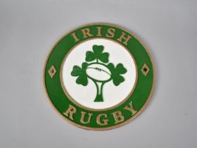 A Circular Cold Painted Cast Metal Rugby Sign for Ireland, 23cms Diameter