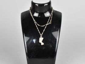 An Egyptian Silver Pendant on Chain, Bust of Nefertiti, on Rope Twist White Metal Chain