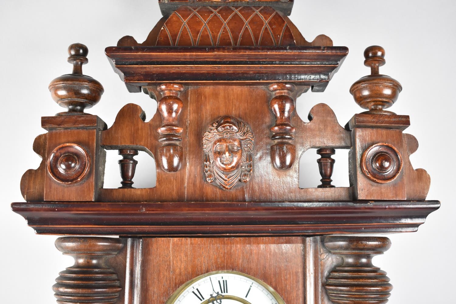 An Edwardian Mahogany Vienna Style Wall Clock with Carved Half Pilaster Decoration, Eight Day - Image 4 of 4