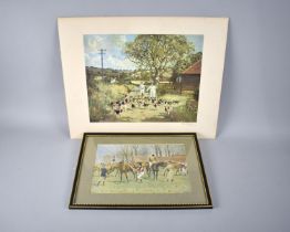 One Framed Point to Point Print and an Unframed Peter Biegel Hound Exercising Print, Mounted but