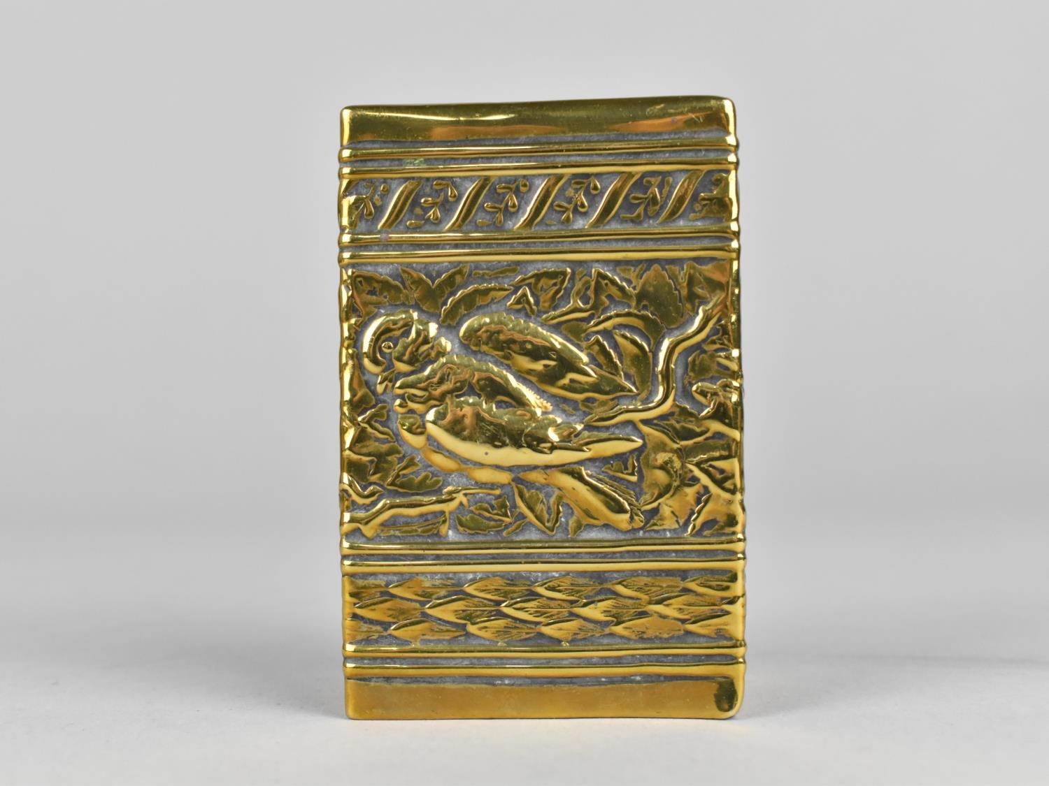 A Late Victorian Brass Matchbox Holder, Decorated in Relief with Birds, 7.75cms Long - Image 3 of 3
