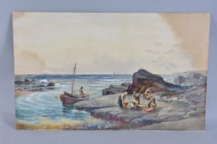 An Unframed Watercolour on Card, by A Watts Dated 1913, "Loo on the Cornish Coast", 50x31cms