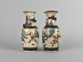 A Pair of Chinese Nanking Crackle Glazed Vases Decorated in Polychrome Enamel with Battle Scene,