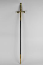 A Masonic or Society Sword with Plain Slender Blade, Gilt Hilt with Cruciform Cross Guard, Ovoid