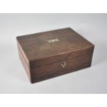 A 19th Century Rosewood Workbox with Mother of Pearl inlay to Hinged Lid, Missing inner Tray,