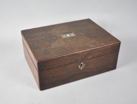 A 19th Century Rosewood Workbox with Mother of Pearl inlay to Hinged Lid, Missing inner Tray,