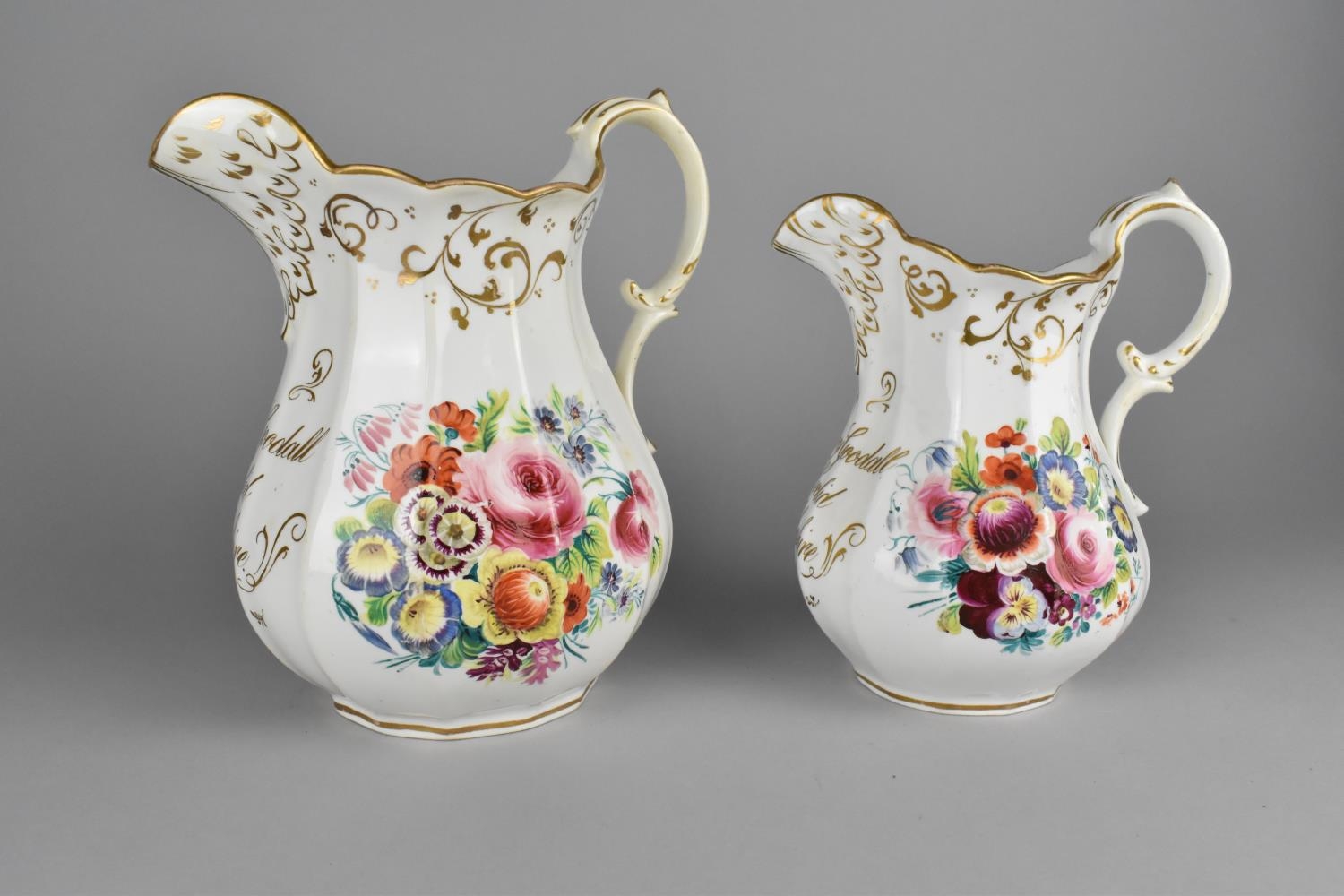 Two 19th Century Jugs Both Hand Painted with Flowers and Classical Ruins, Inscribed in Gilt 'Henry - Image 4 of 4