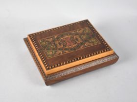 A Tunbridge Ware Inlaid Jewellery Box with Hinged Lid to Padded Interior, 20cms Wide