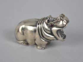 A Reproduction Russian Silver Hippo with Red Eyes, Modelled with Mouth Open, 8cm Long