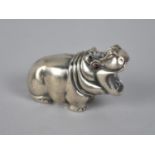 A Reproduction Russian Silver Hippo with Red Eyes, Modelled with Mouth Open, 8cm Long