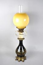 A Late Victorian/Edwardian Oil Lamp with Gilt Decorated Vase Shaped Body on Ormolu Stand, Plain