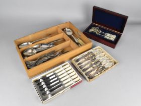 A Collection of Various Cutlery to Include Mother of Pearl Handled Knives, Cased Kings Pattern Forks