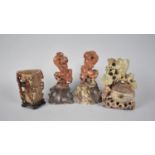 A Collection of Four Chinese Carved Soapstone Figures and Spill Vases, Tallest 16cms High