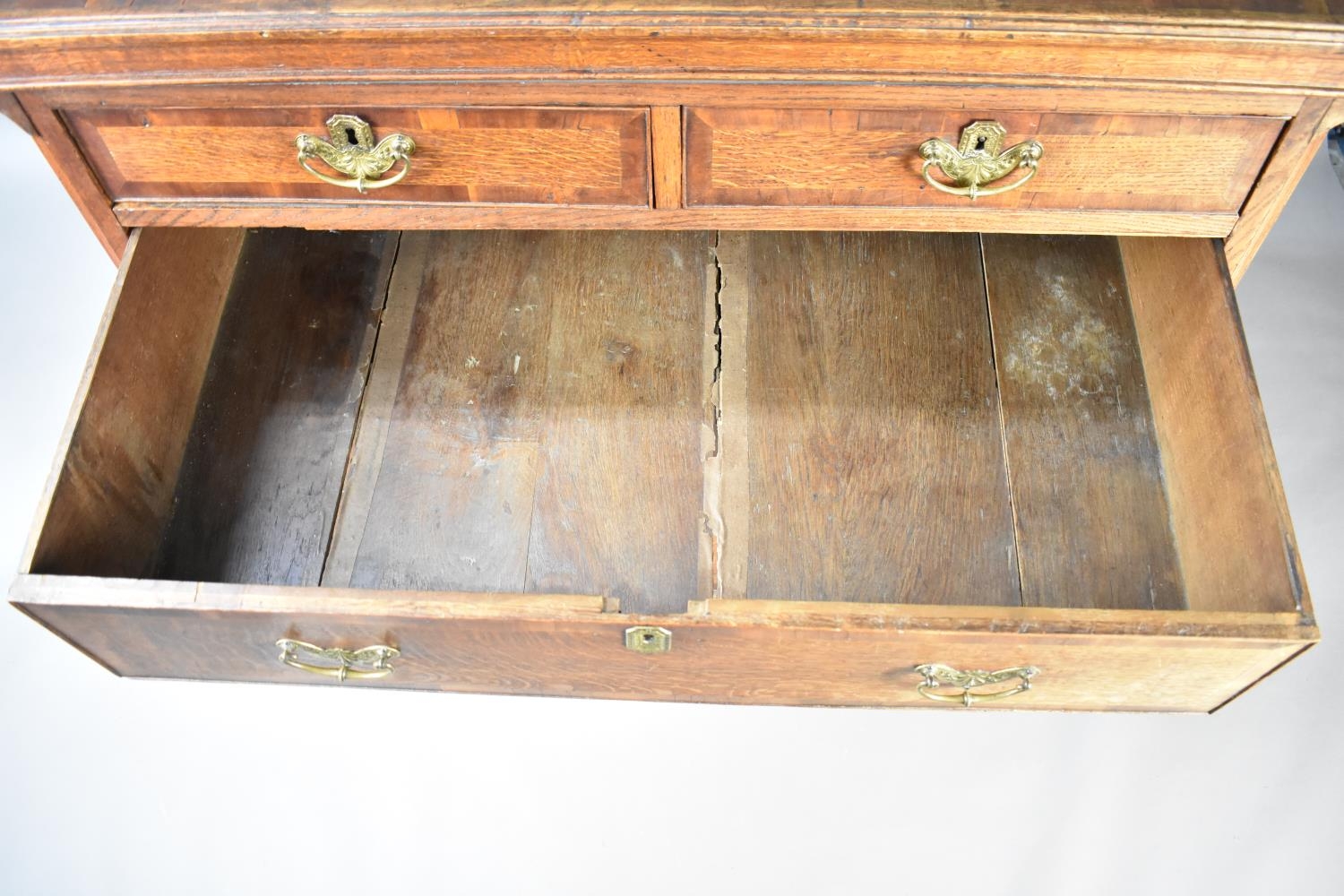 A 19th Century Oak Chest of Two Short and Three Long Drawers, Cross Banded with Mahogany, Brass Drop - Image 6 of 6