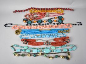 A Collection of Various Bead Necklaces to Comprise Faux Amber, Coral Type, Blue Stone etc