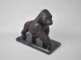 A Patinated Bronze Study of a Silverback Gorilla on Rectangular Marble Plinth Base, 20cms Long