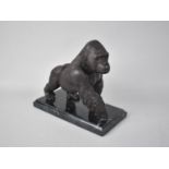 A Patinated Bronze Study of a Silverback Gorilla on Rectangular Marble Plinth Base, 20cms Long