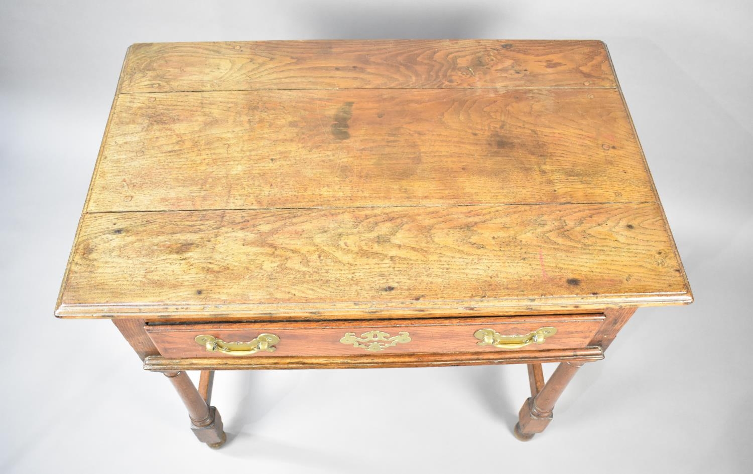 A 19th Century Oak Side Table with Single Drawer, Turned Supports and Brass Drop Handles with - Image 2 of 2