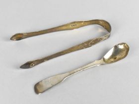 A Pair of Georgian Silver Sugar Tongs by Peter & Ann Bateman Having Bright Cut Decoration, 13.5cm