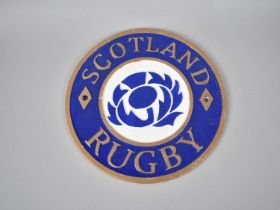A Circular Cold Painted Cast Metal Rugby Sign for Scotland, 23cms Diameter