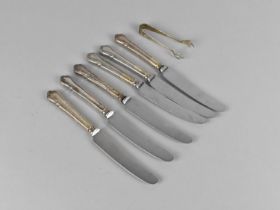 A Set Six Silver Handled Knives Together with a Silver Sugar Bow