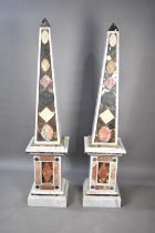 A Pair of Tall Heavy and Impressive Multi-stone and Marble Obelisks, Condition issues, 185cms High