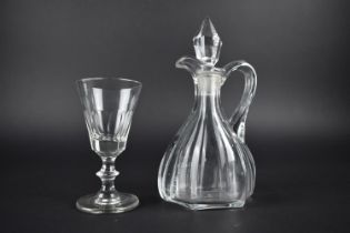 A 19th Century Drinking Glass Having Facet Cut Bowl and Knopped Stem Together with a Cut Glass
