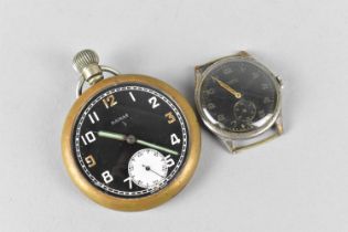 A Military Black Faced Pocket Watch, Dial Inscribed Damas and The Back Plate Engraved GS/TP XX