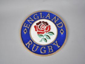 A Circular Cold Painted Cast Metal Rugby Sign for England, 23cms Diameter