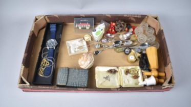 A Collection of Various Curios to include Wristwatch, Hatpins, Corkscrew, Teaspoons Etc