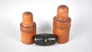 Two Late 19th/Early 20th Century Treen Glass Measure Containers together with a Turned Barrel Shaped