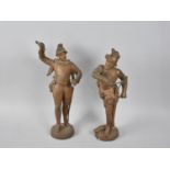 A Pair of Continental Bronzed Spelter Figures of Warriors in Armour, One Sword AF, 34cms High