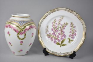 A Porcelain Rose Pattern Sevres Vase, 19cms High together with a Spode Wild Flowers Plate No II,