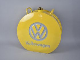 A Reproduction Circular Yellow Painted Petrol Tin for Volkswagen, Brass Tap, 36cms Diameter