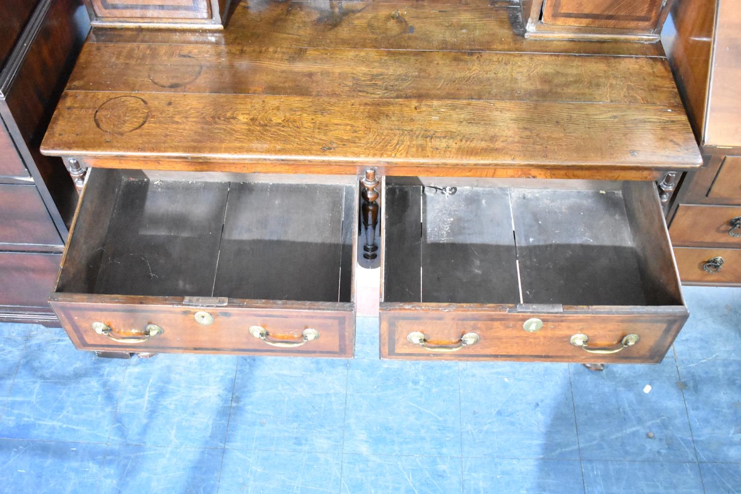 A 19th Century Two Drawer Oak Dresser with Shaped Apron, Cabriole Supports to Base and Four Shelf - Image 4 of 4