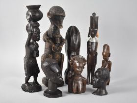 A Collection of Various African Carved Wooden Souvenir Masks, Monkey Figure Etc