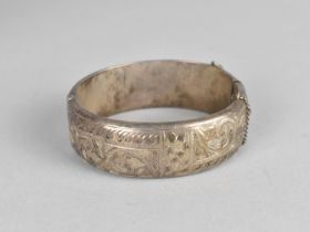 A Vintage Silver Hinged Bangle, Chased Geometric and Floral Decoration, Birmingham 1960