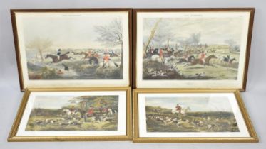 Two Pairs of Framed Fox Hunting Prints, one with cracked glass