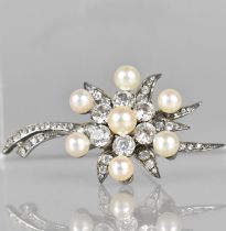 A Large, Well Made White Sapphire, Pearl and Silver Floral Brooch, Birmingham 1963 by RSW, Central