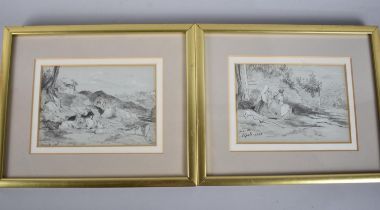 A Pair of Mid 19th Century Pencil Sketches of Sorrento and Napoli, Dated 1840, Both 17x12cms