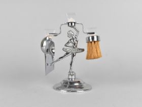 A 1950s Chrome Crumb Tray and Brush Set with Figural Stand in the Form of Ballet Dancer, 18cms High