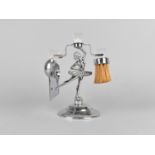 A 1950s Chrome Crumb Tray and Brush Set with Figural Stand in the Form of Ballet Dancer, 18cms High