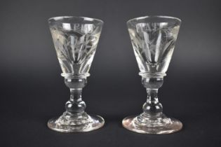 Two 19th Century Masonic Toasting Glasses with Etched Bowls, 11cm high