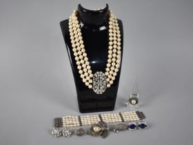 A Collection of Various Costume Jewellery to Comprise a Pearl Five String Bracelet with Silver and