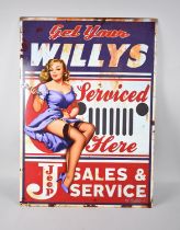 A Reproduction American Garage Sign, Printed on Tin, Jeep Sales and Service, 50x70cms