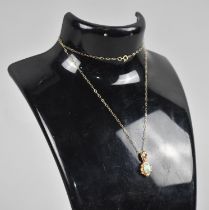 A 14ct Gold Pendant Mounted with Opal and Diamond, on a 9ct Gold Chain, 1.5gms