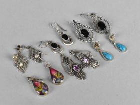 Six Pairs of Silver and Jewelled Earrings