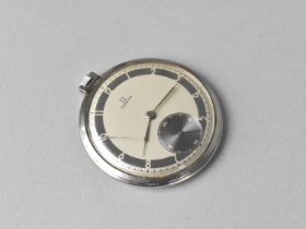 An Omega Art Deco Stainless Steel Open Face Slimline Pocket Watch, the Face with Subsidiary